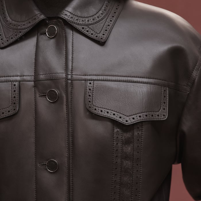 Marron Ébène City Jacket With Perforated Details