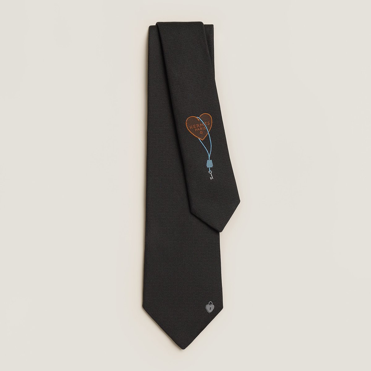 Hermès La Clef du Bonheur tie Noir/Gris | BagUSeek