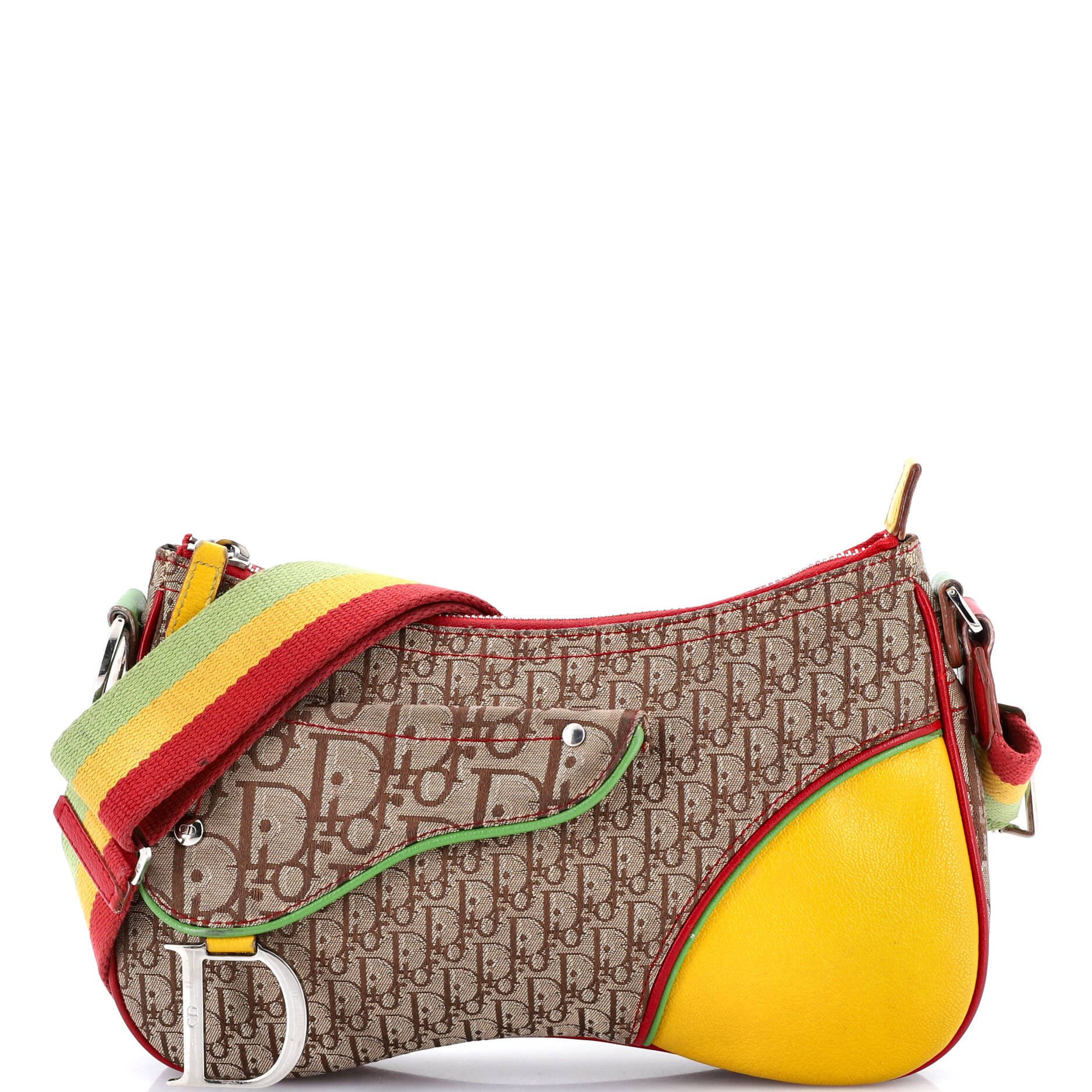 Dior Vintage Rasta Saddle Messenger Bag Diorissimo Canvas Medium