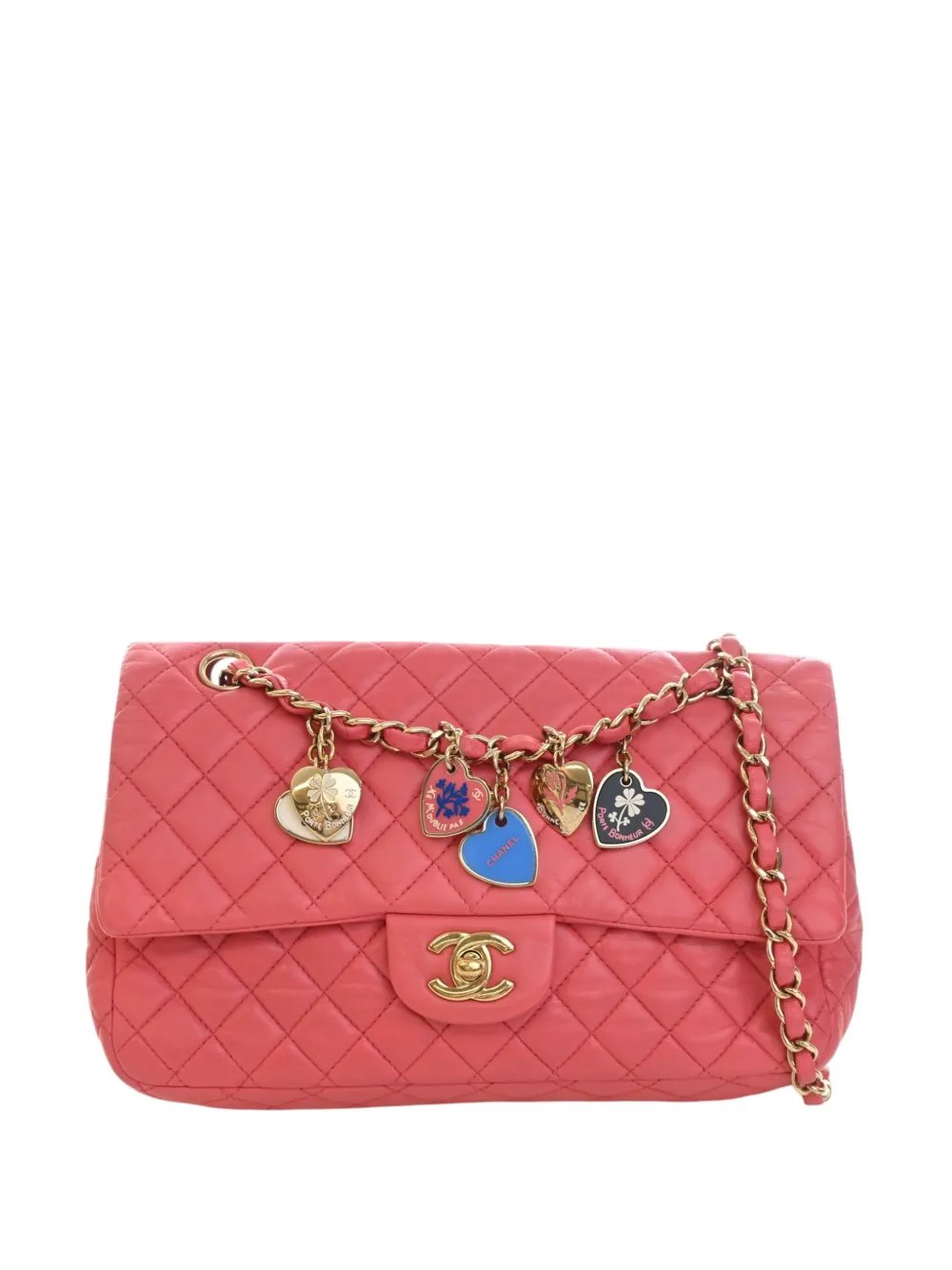 2008-2009 Medium Classic Lambskin Valentines Heart Charms Single Flap shoulder bag