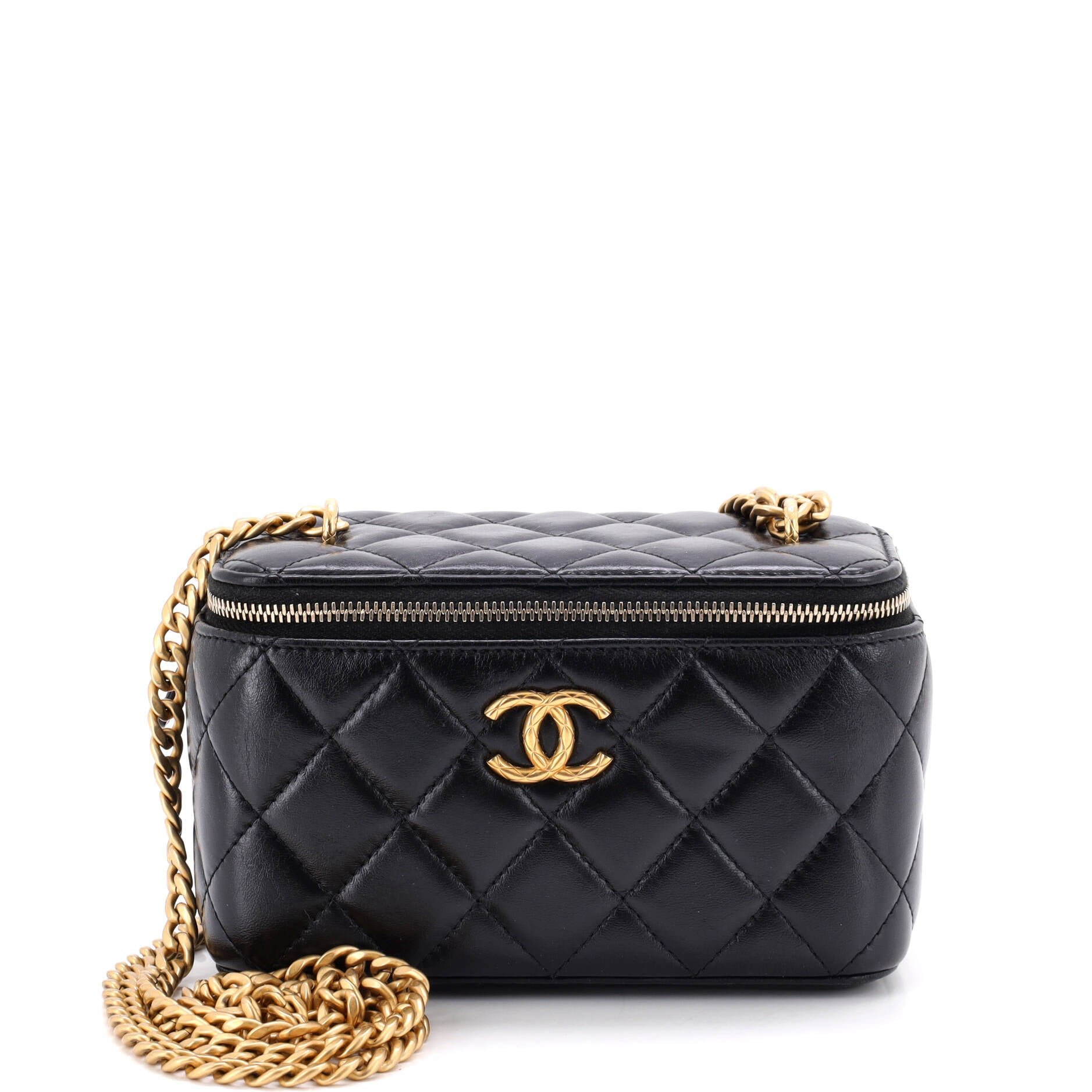 All Slide Long Vanity Case with Chain Quilted Lambskin Small