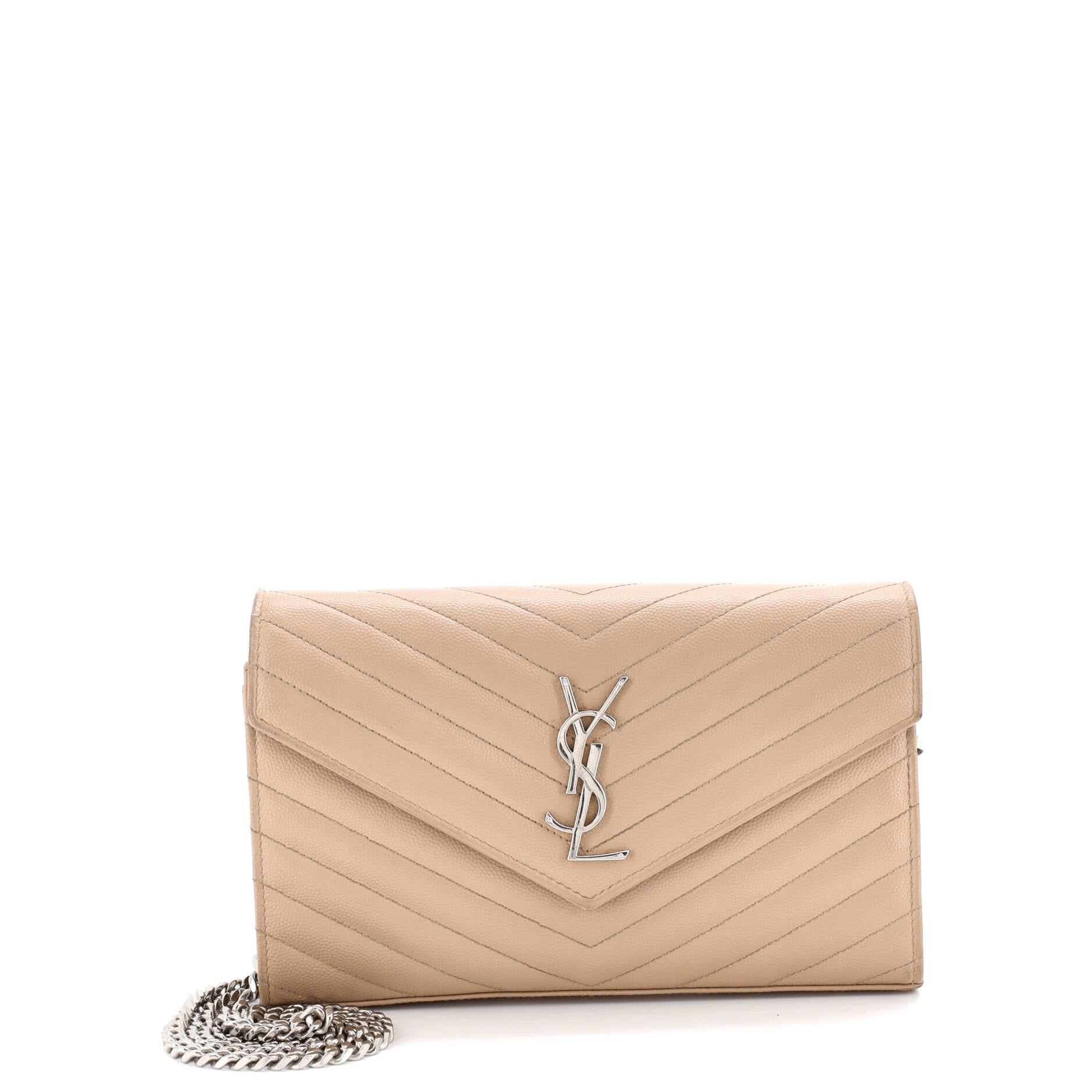 Saint Laurent Classic Monogram Wallet on Chain Matelasse Chevron Leather Medium