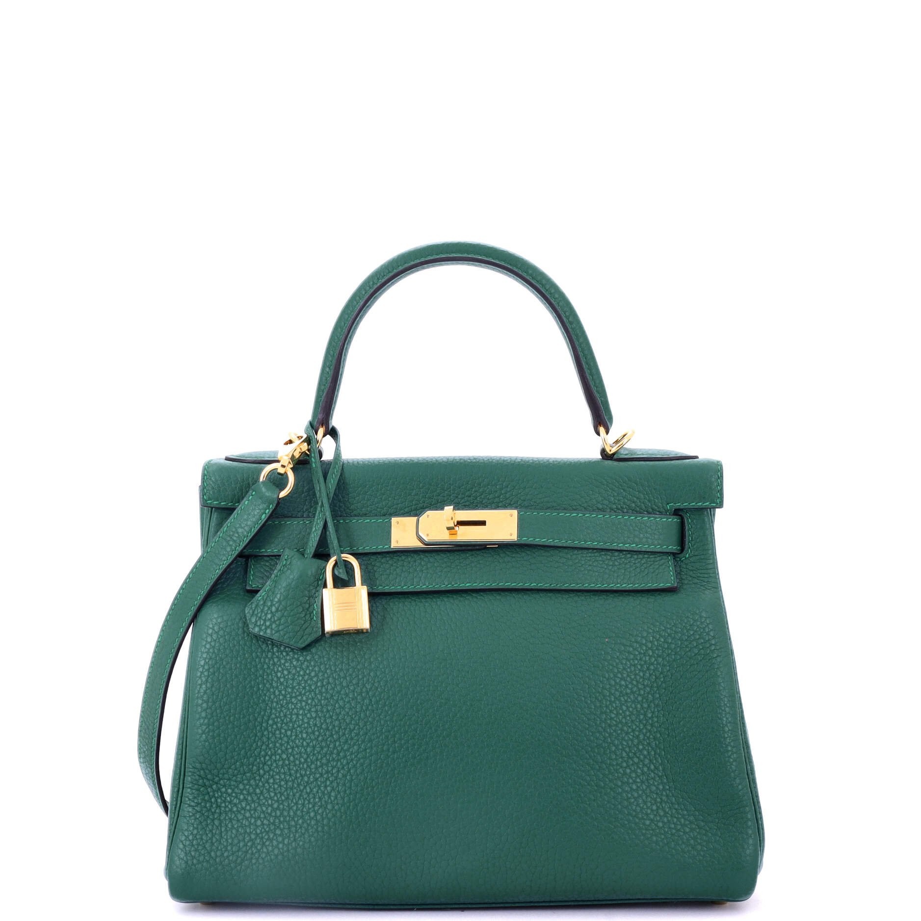 Hermes Kelly Handbag Malachite Clemence with Gold Hardware 28