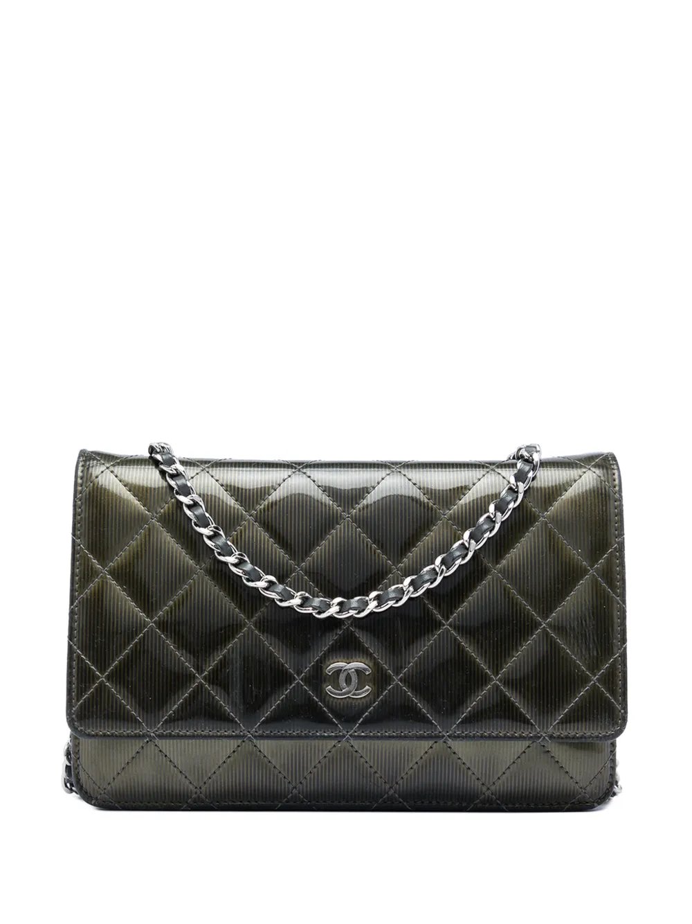 2012-2013 CC Quilted Striated Metallic Patent Wallet on Chain crossbody bag