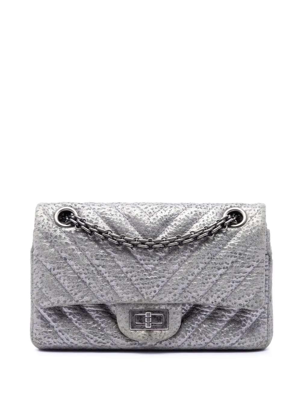 2016-2017 Chevron Metallic Textured Calfskin Reissue 2.55 Double Flap 224 shoulder bag