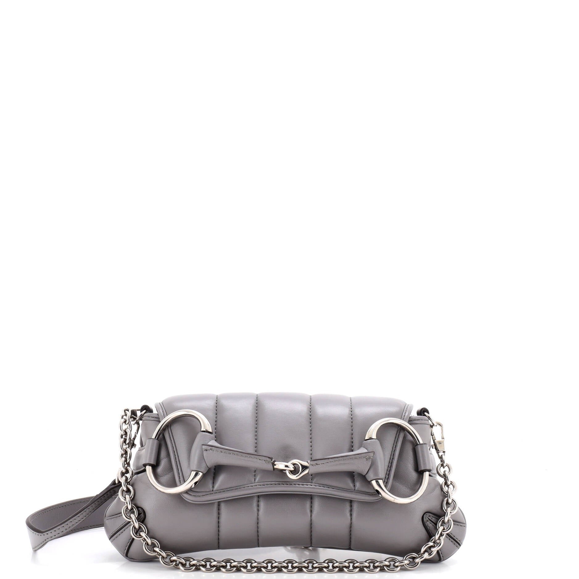 Horsebit Chain Shoulder Bag Vertical Quilted Leather Small