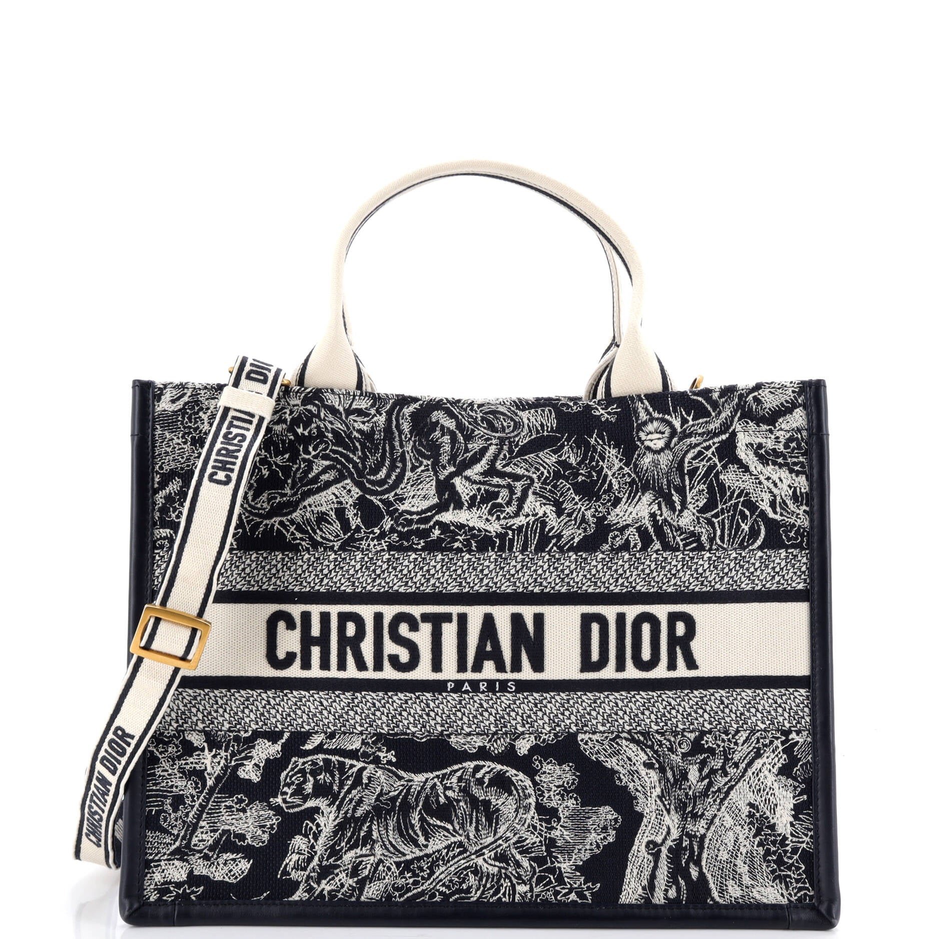 Dior Book Tote with Strap Embroidered Canvas Medium
