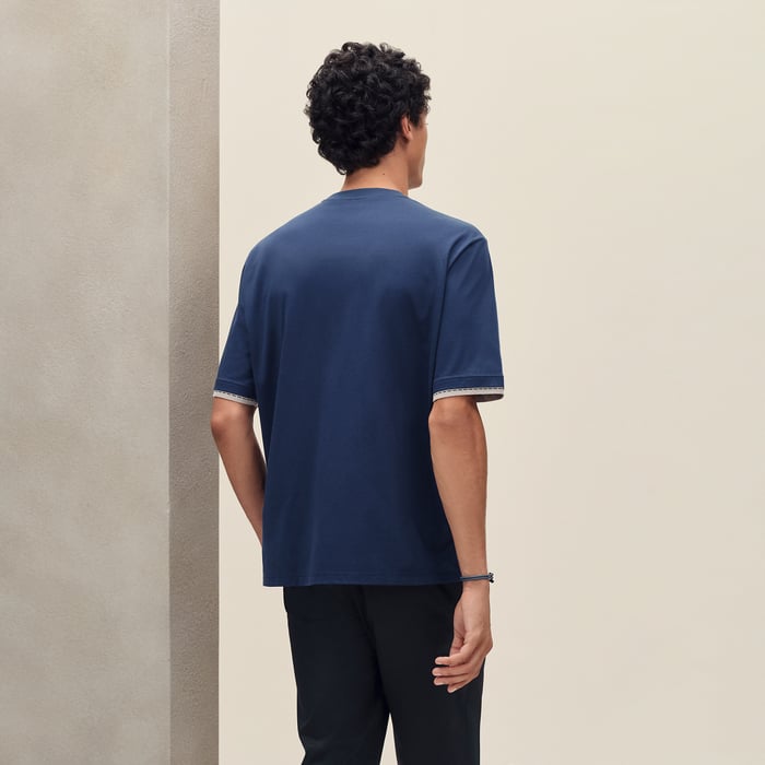 Indigo T-shirt With "Sellier" Detail