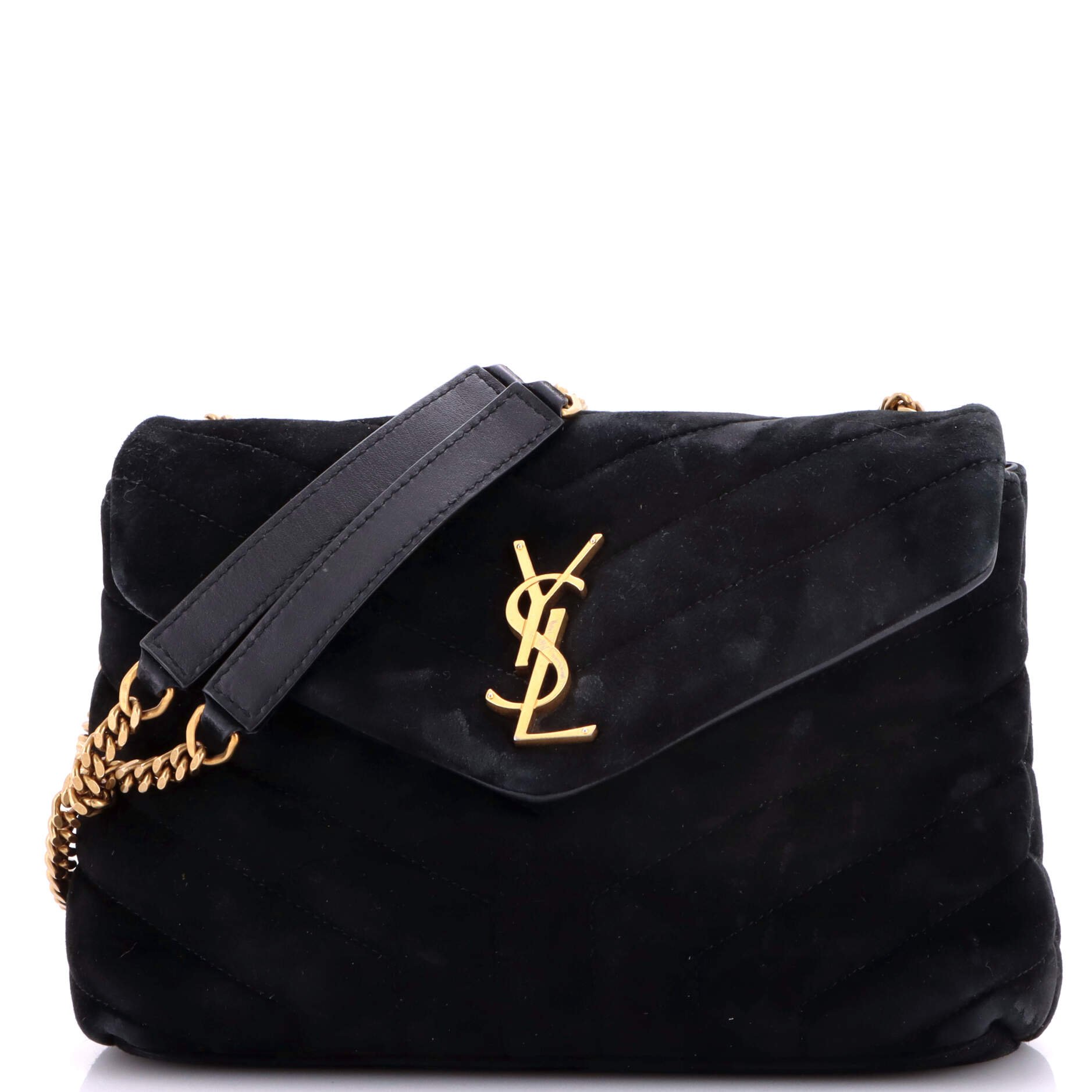 Loulou Shoulder Bag Matelasse Chevron Suede Small