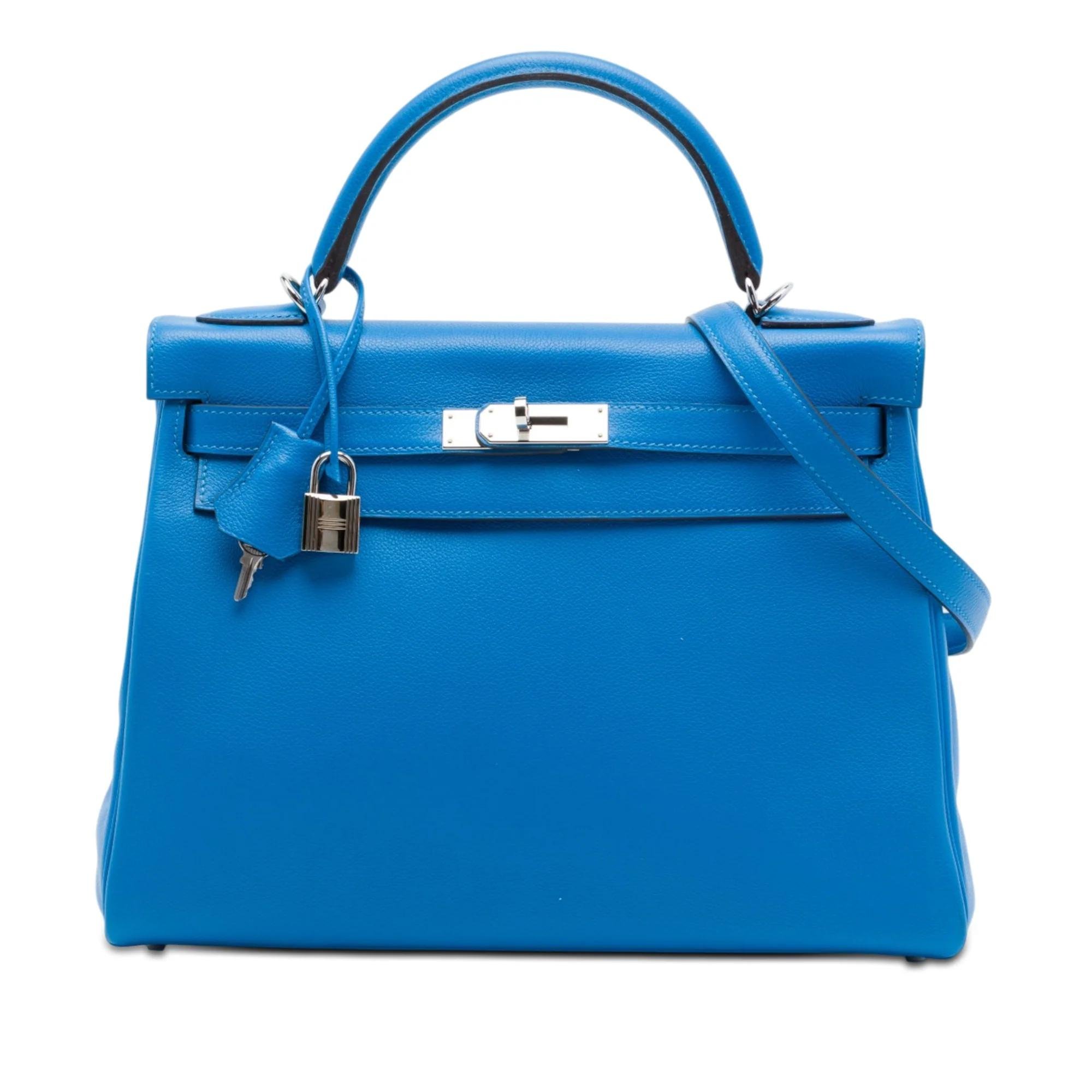 Hermes Kelly 32 Handbag Blue Zanzibar Clemence Leather 2016