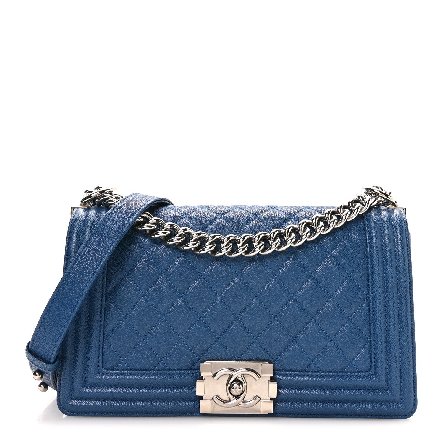 Chanel Iridescent Caviar Quilted Medium Boy Flap Blue