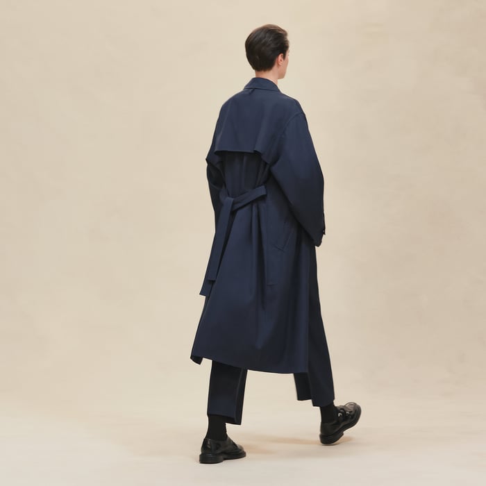 Bleu Encre Fluid Trench Coat