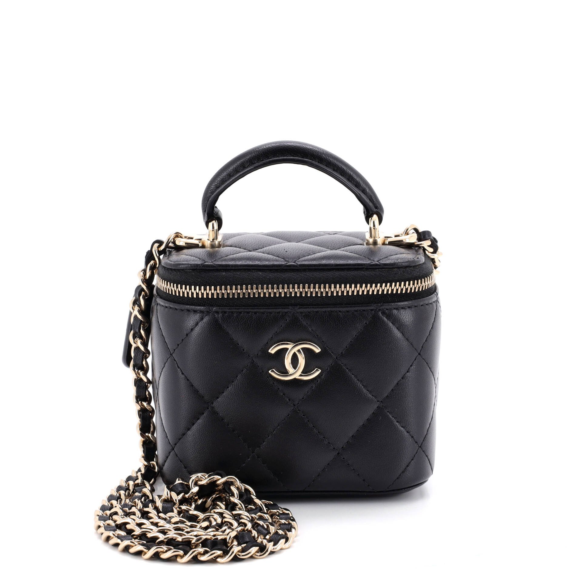 Classic Top Handle Vanity Case with Chain Quilted Lambskin Mini