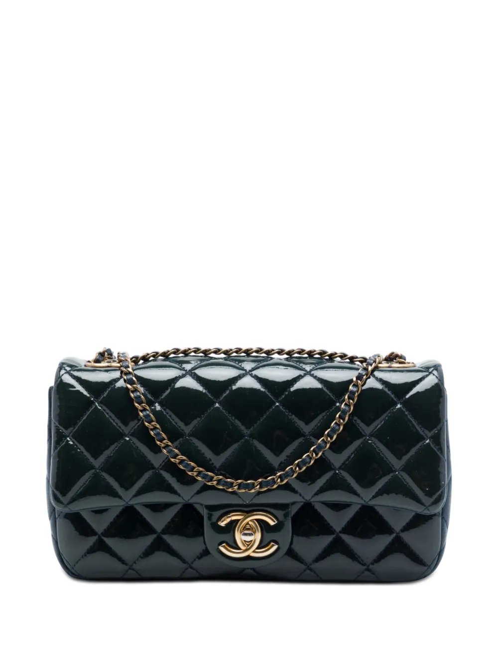 2015-2026 Paris Salzburg Medium Patent and Goatskin CC Eyelet Flap crossbody bag