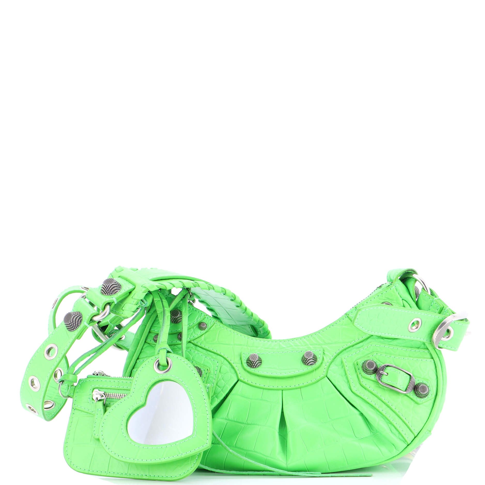 Balenciaga Le Cagole Giant Studs Shoulder Bag Crocodile Embossed Leather XS