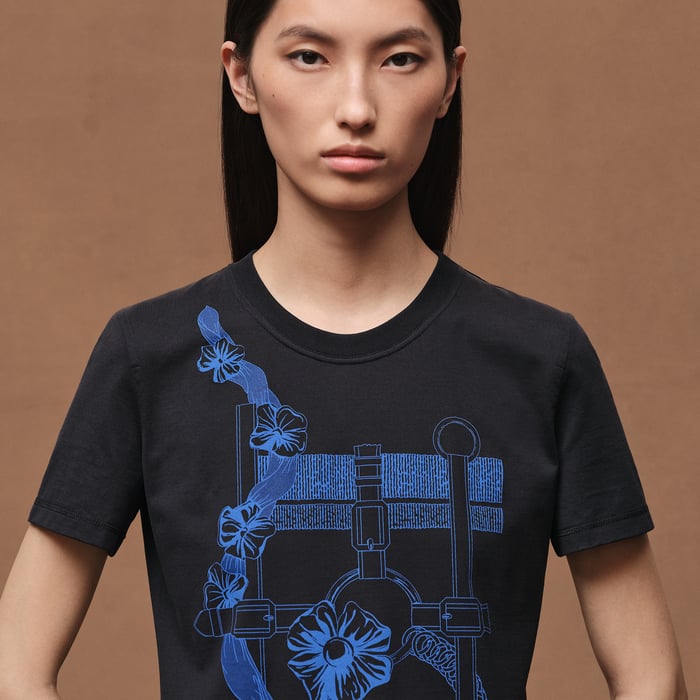 Bleu Noir Printed Micro T-shirt