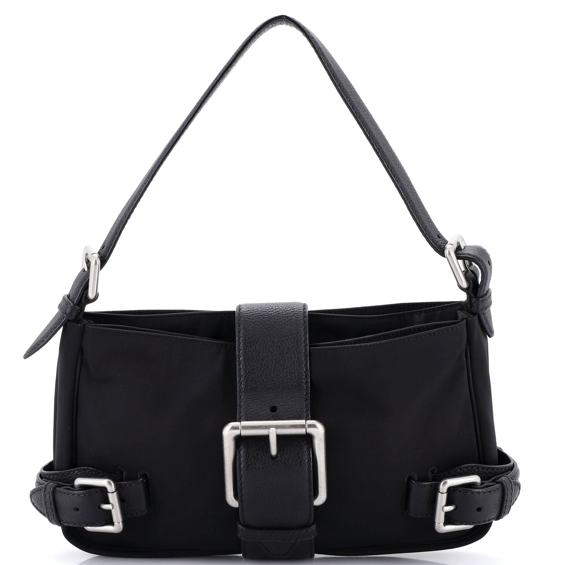 Buckle Shoulder Bag Nylon with Leather