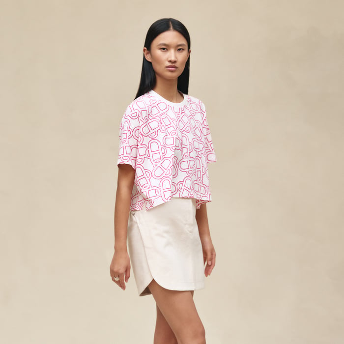 Blanc Tulle T-shirt Cropped Imprimé « maillon Equestre »