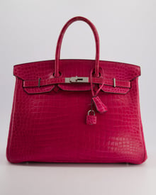 Hermes *HOT COLOUR* Hermès Birkin Bag 35cm in Crocodile Shiny Porosus Fuchsia Colour with Palladium Hardware