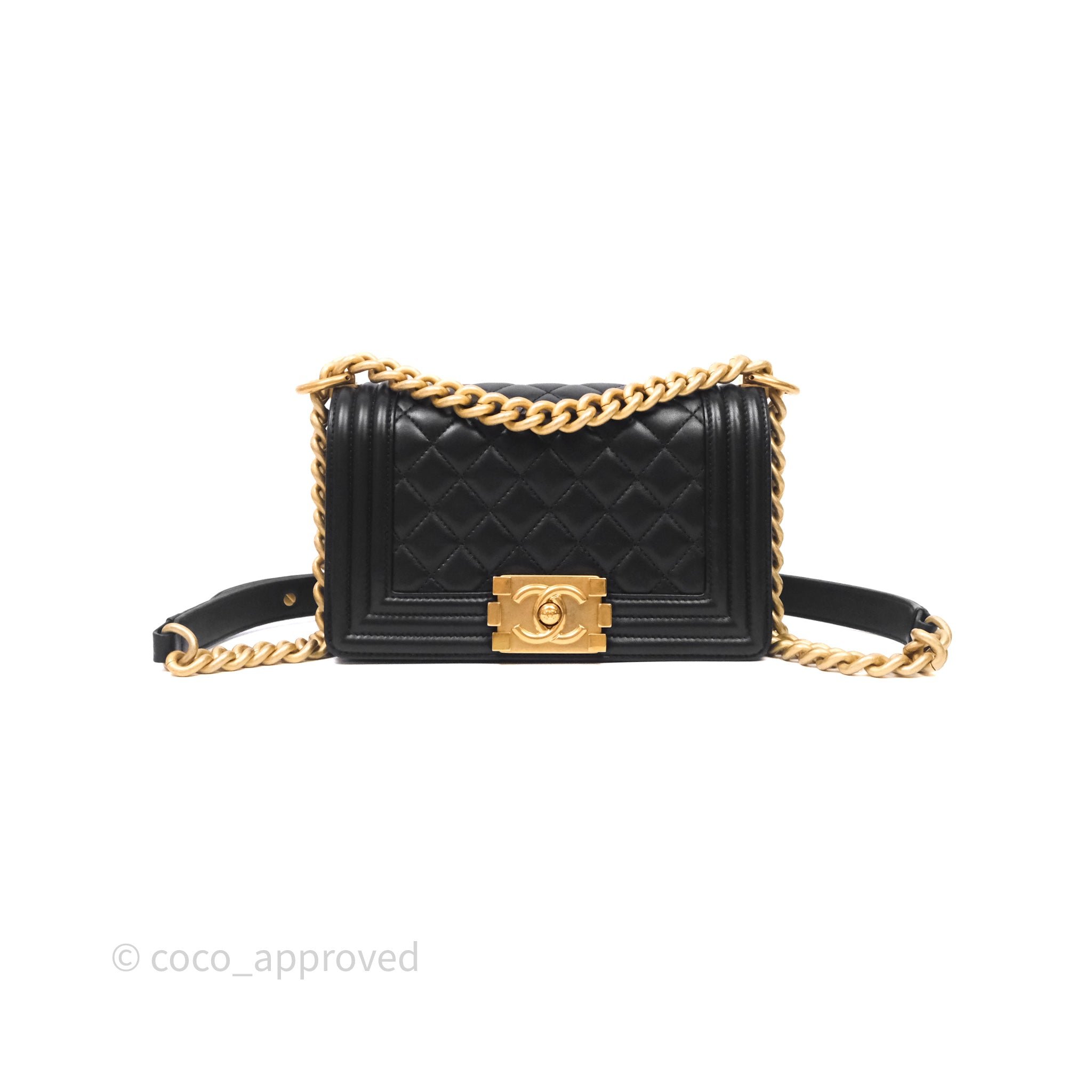 Chanel Small Boy Black Lambskin Aged Gold Hardware