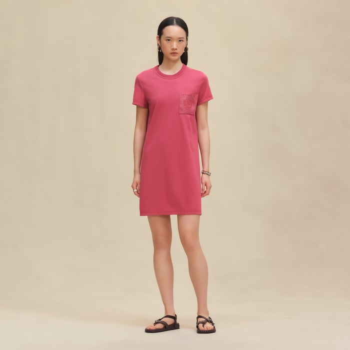 Rose Framboise Embroidered Pocket Dress
