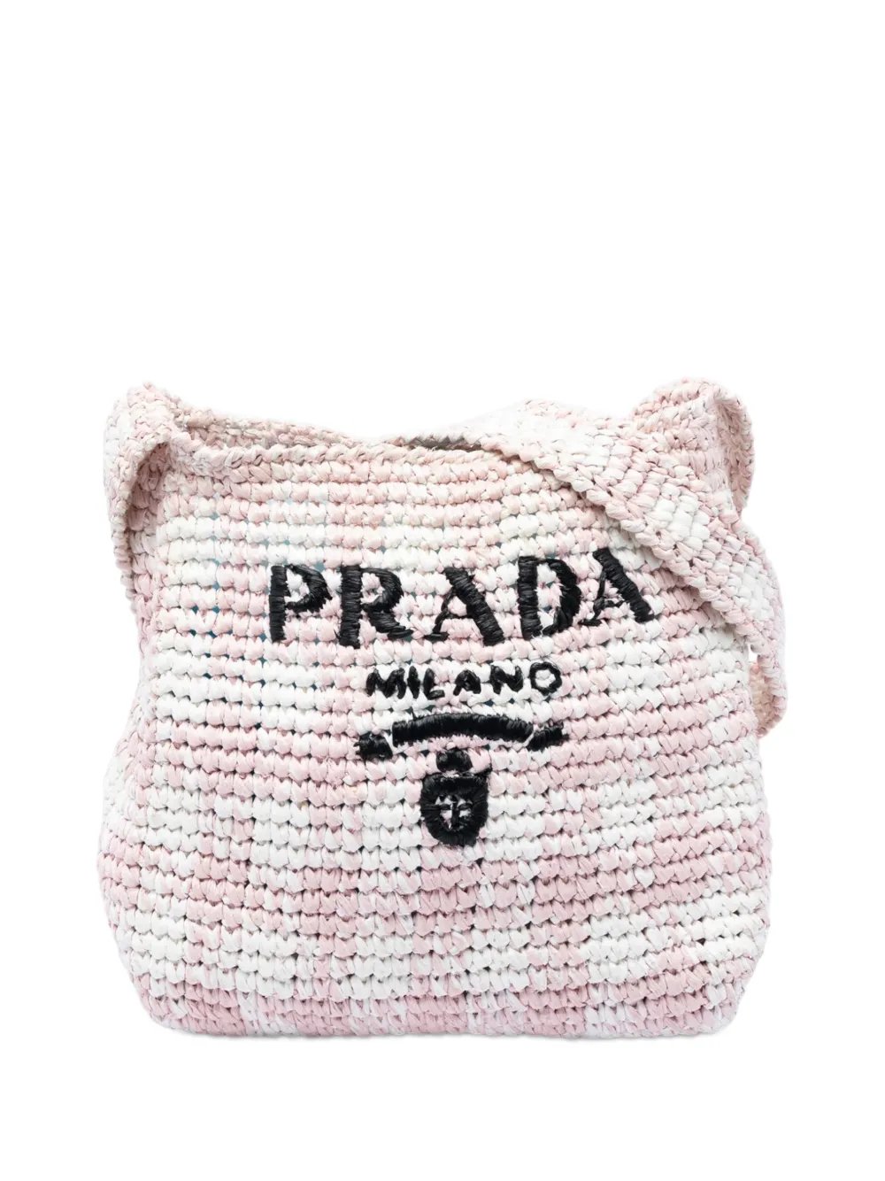 Prada 2010-2026 Raffia Effect Crochet Embroidered Logo crossbody bag
