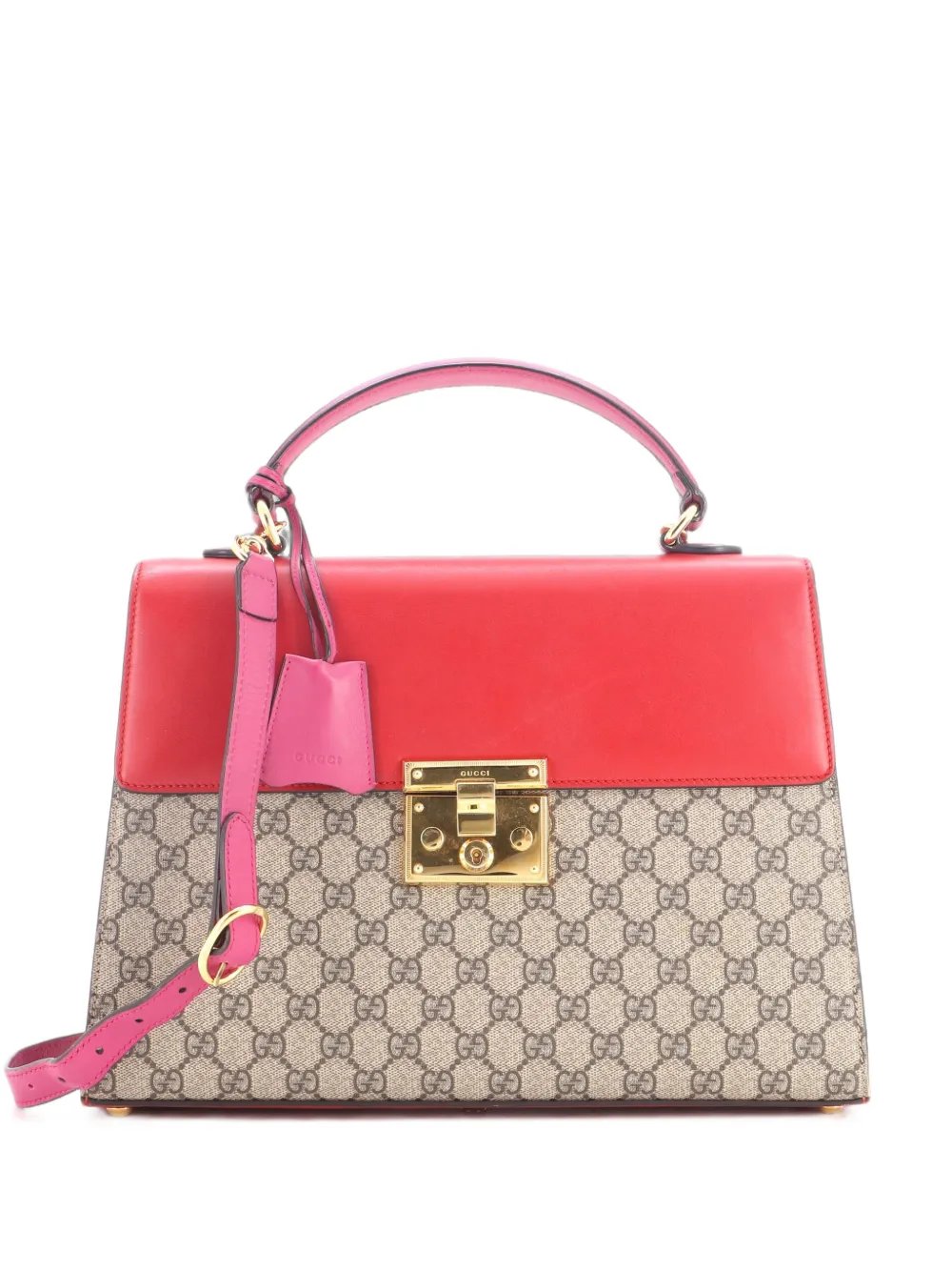 Padlock Top Handle Bag GG Coated Canvas and Leather Medium satchel