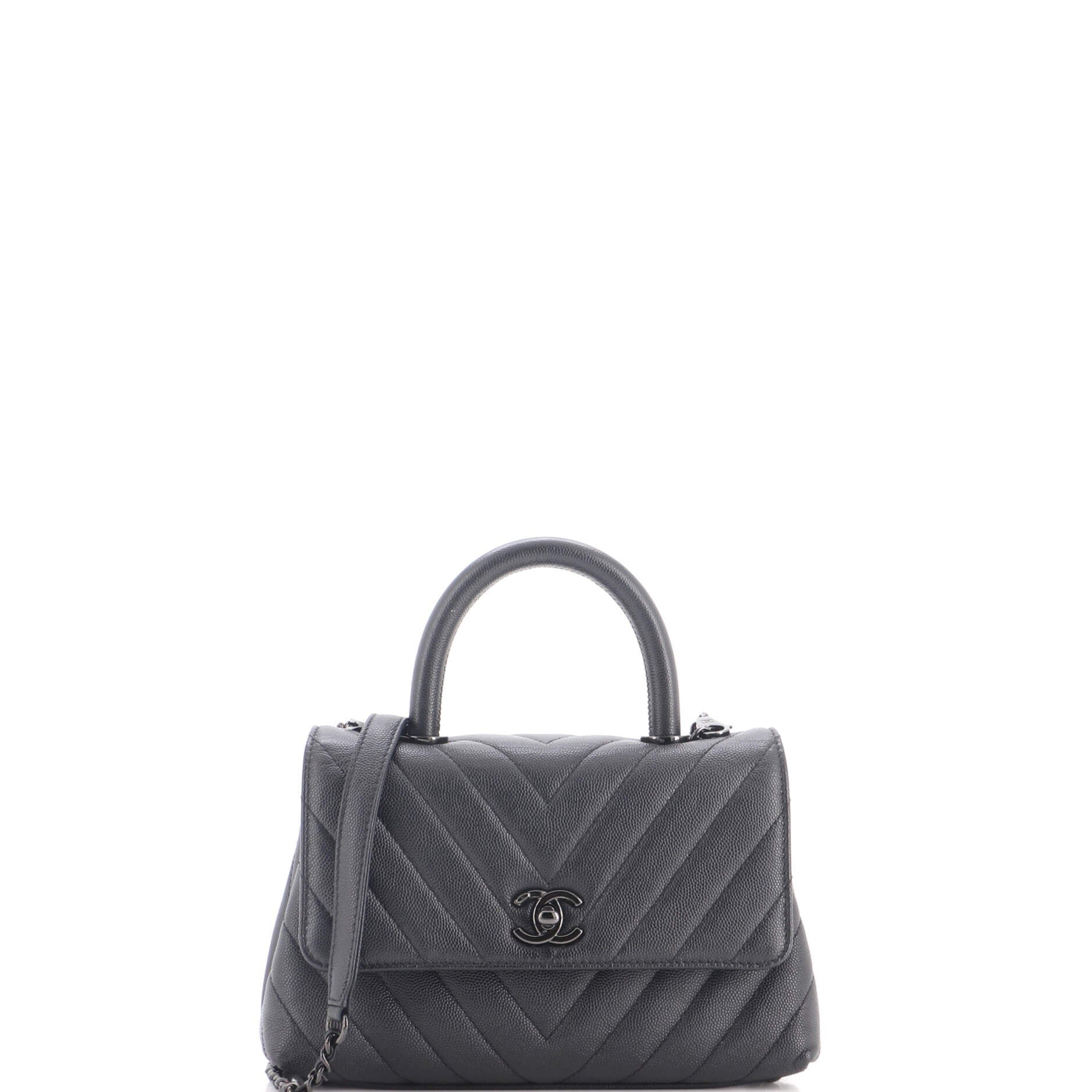 So Black Coco Top Handle Bag Chevron Caviar Mini