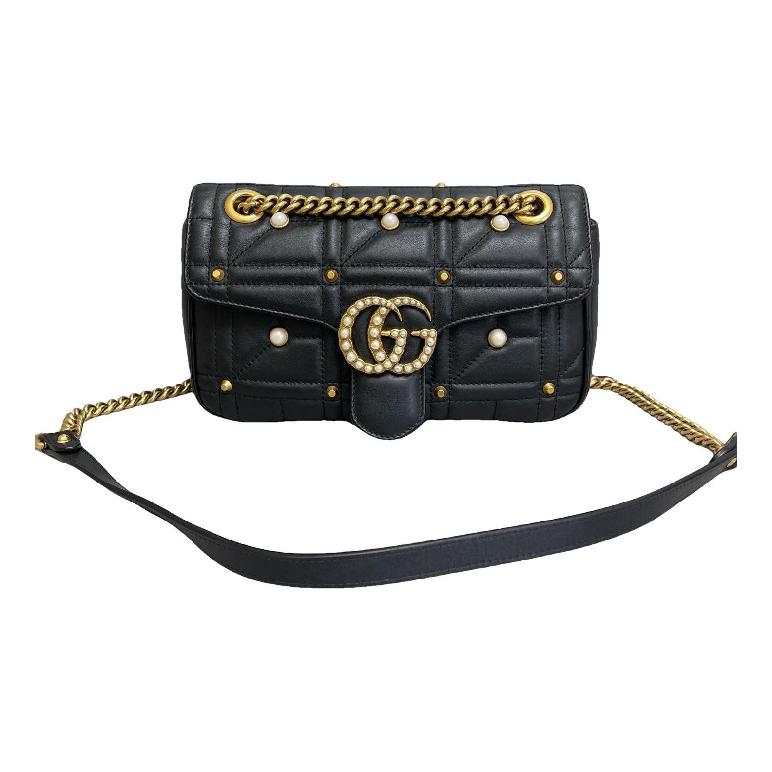 Pearly GG Marmont Flap leather crossbody bag