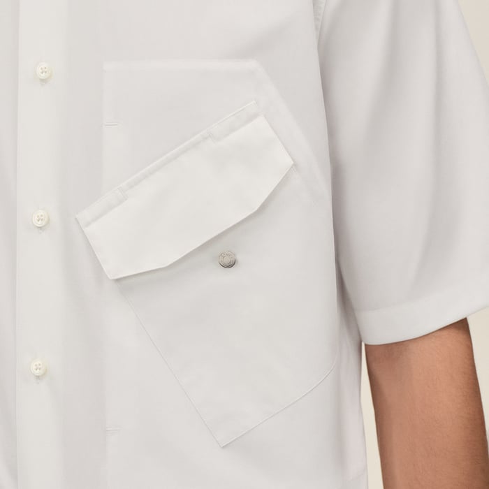 Blanc Short-sleeve Straight Cut Shirt With Leather Detail