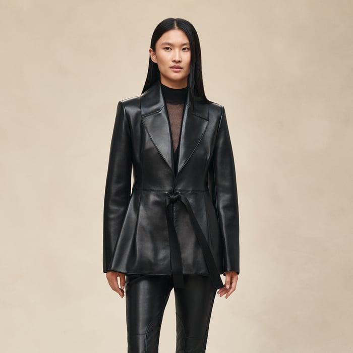 Noir Knotted Leather Suit Jacket