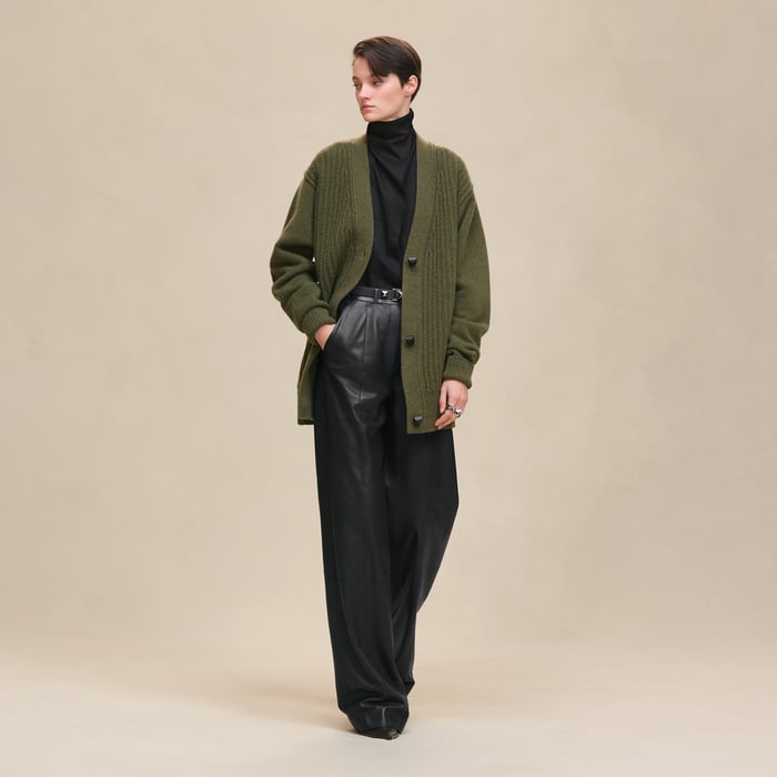 Kaki Thick Long-sleeve Cardigan