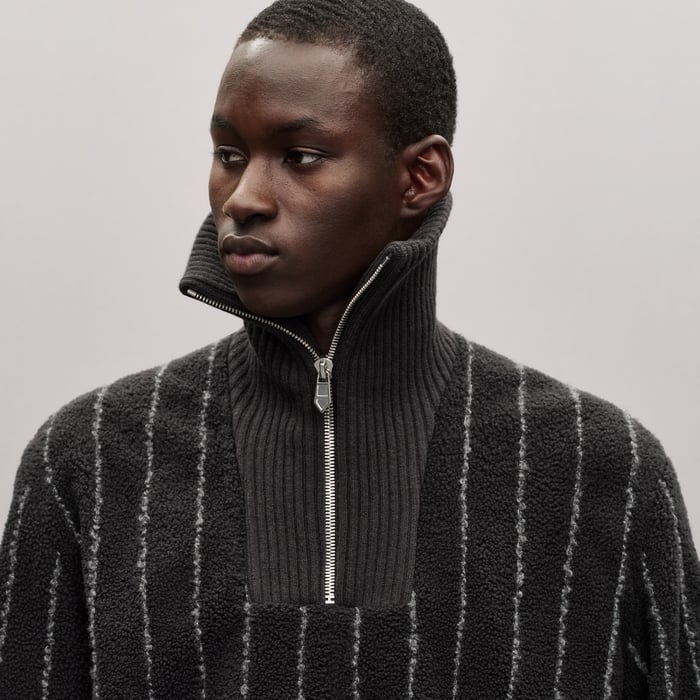 Anthracite "Pinstripe" Mock Neck Sweater