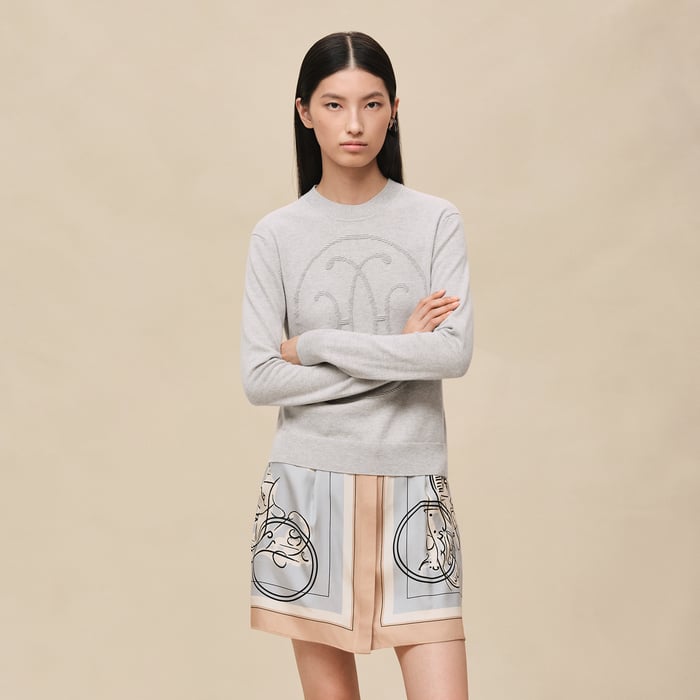 Gris Pervenche Cashmere "H Lift" Long-sleeve Sweater