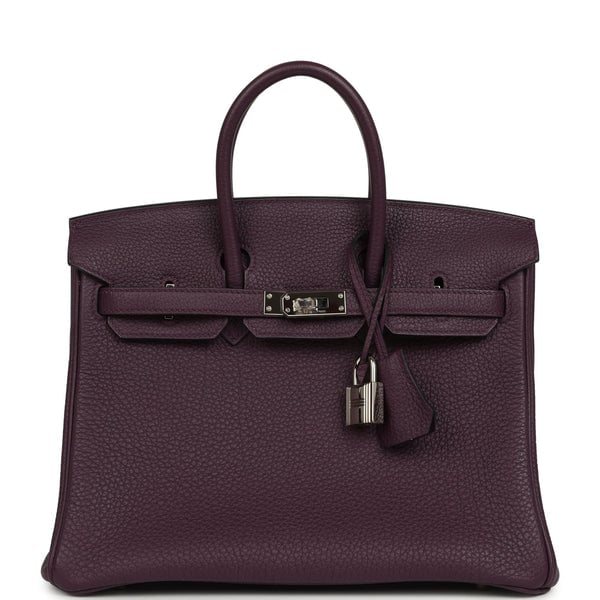 Pre-owned Hermes Birkin 25 Raisin Togo Palladium Hardware