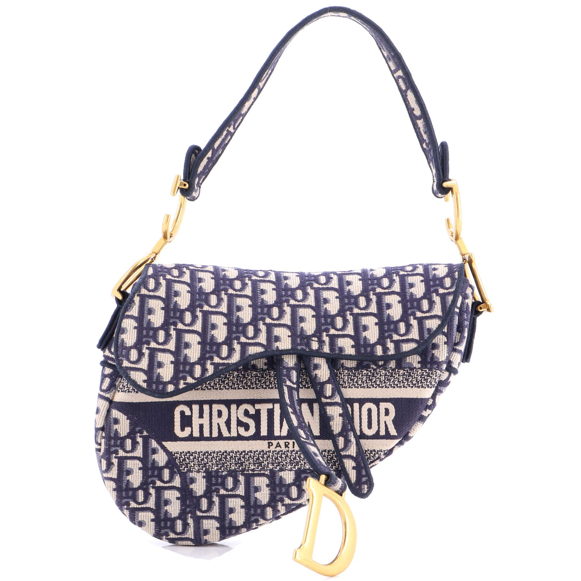 Dior Saddle Handbag Logo Embroidered Oblique Canvas Medium