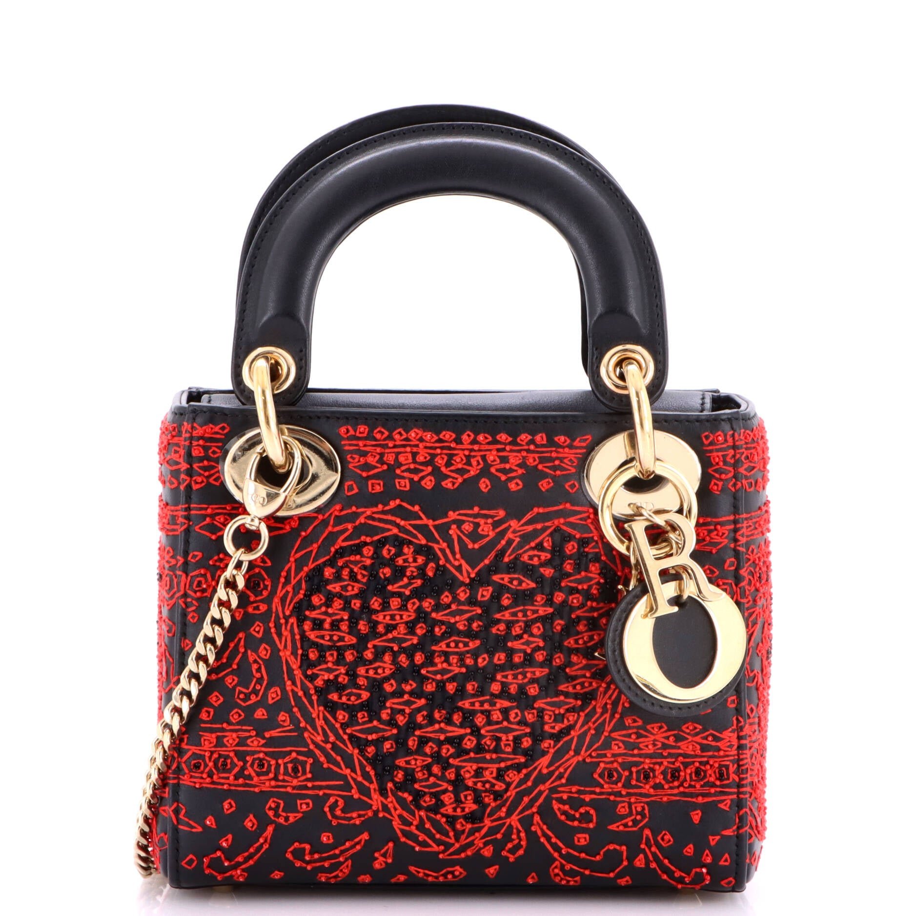 Lady Dior Chain Bag Beaded Embroidered Leather Mini