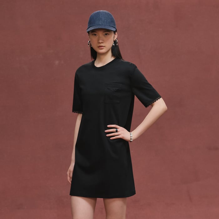 Noir Embroidered Pocket Flared Dress