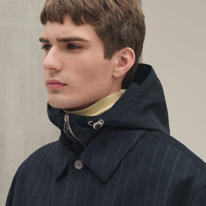 Marine "Rayures De Laine Et Papier" Overshirt With Removable Hood