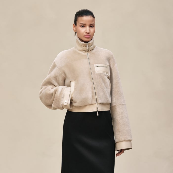 Beige Glaise Short Leather Coat