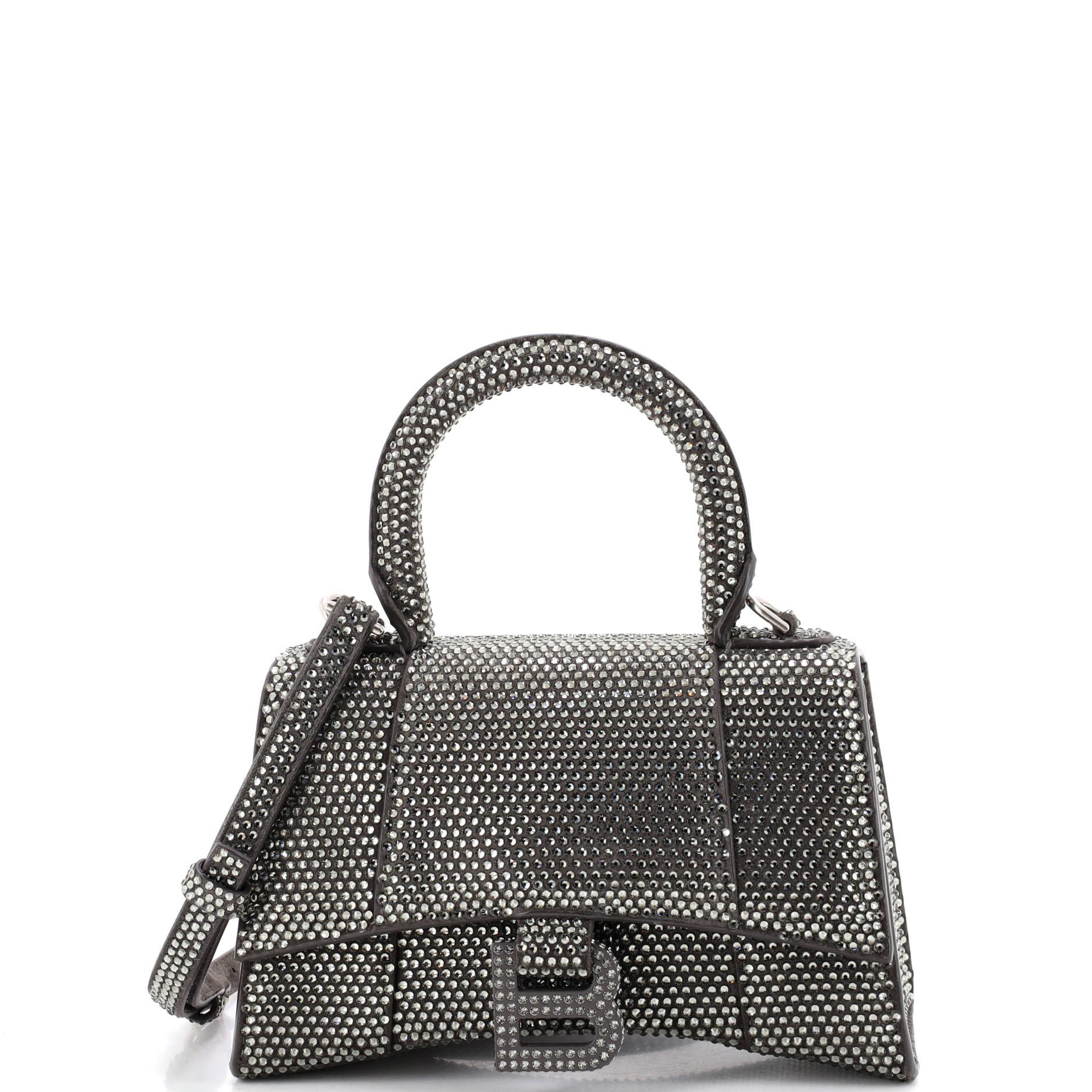 Hourglass Top Handle Bag Suede with Crystals XS