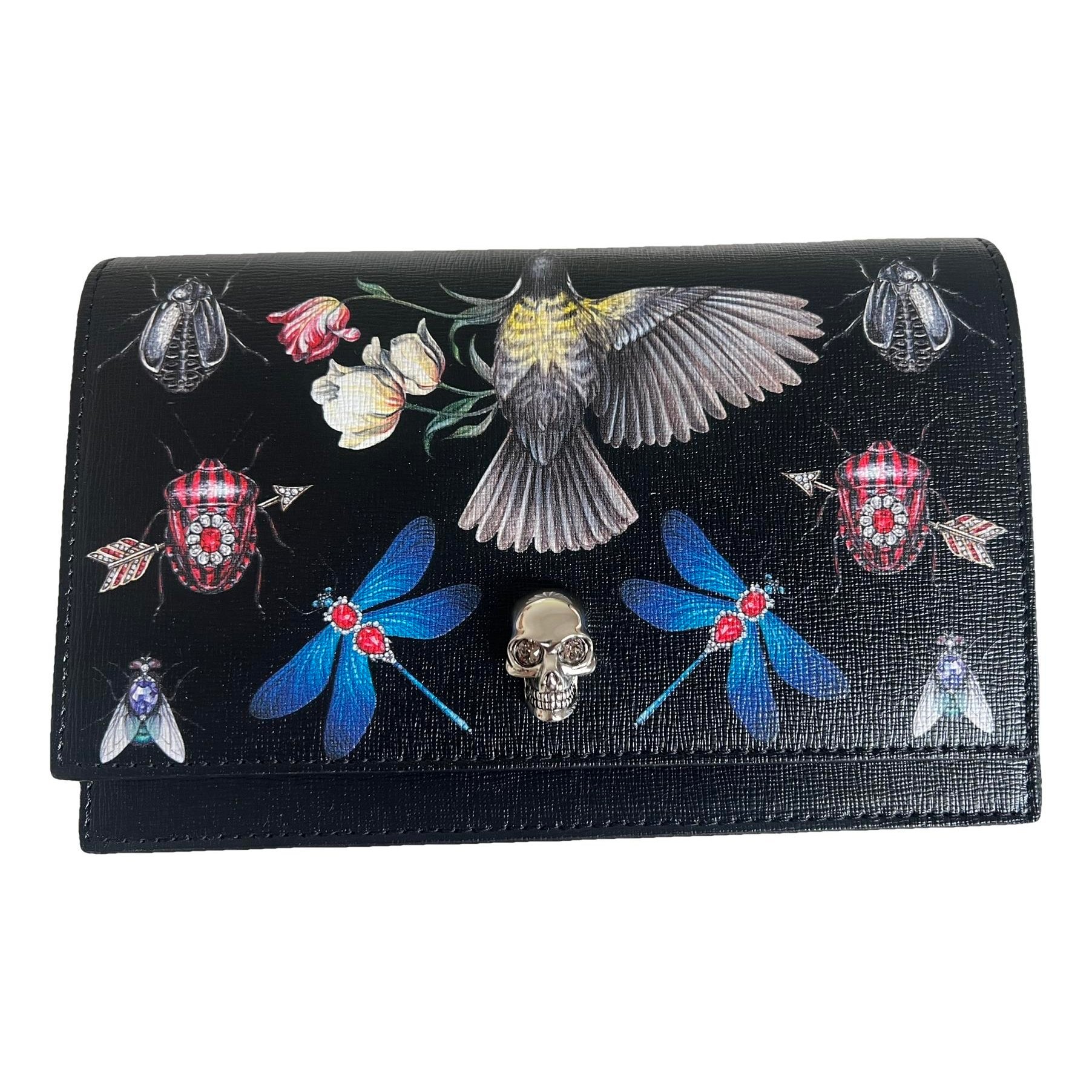 Skull leather clutch bag