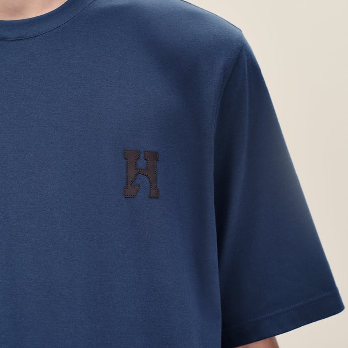 Indigo "H'Cheval" T-shirt With Leather Detail