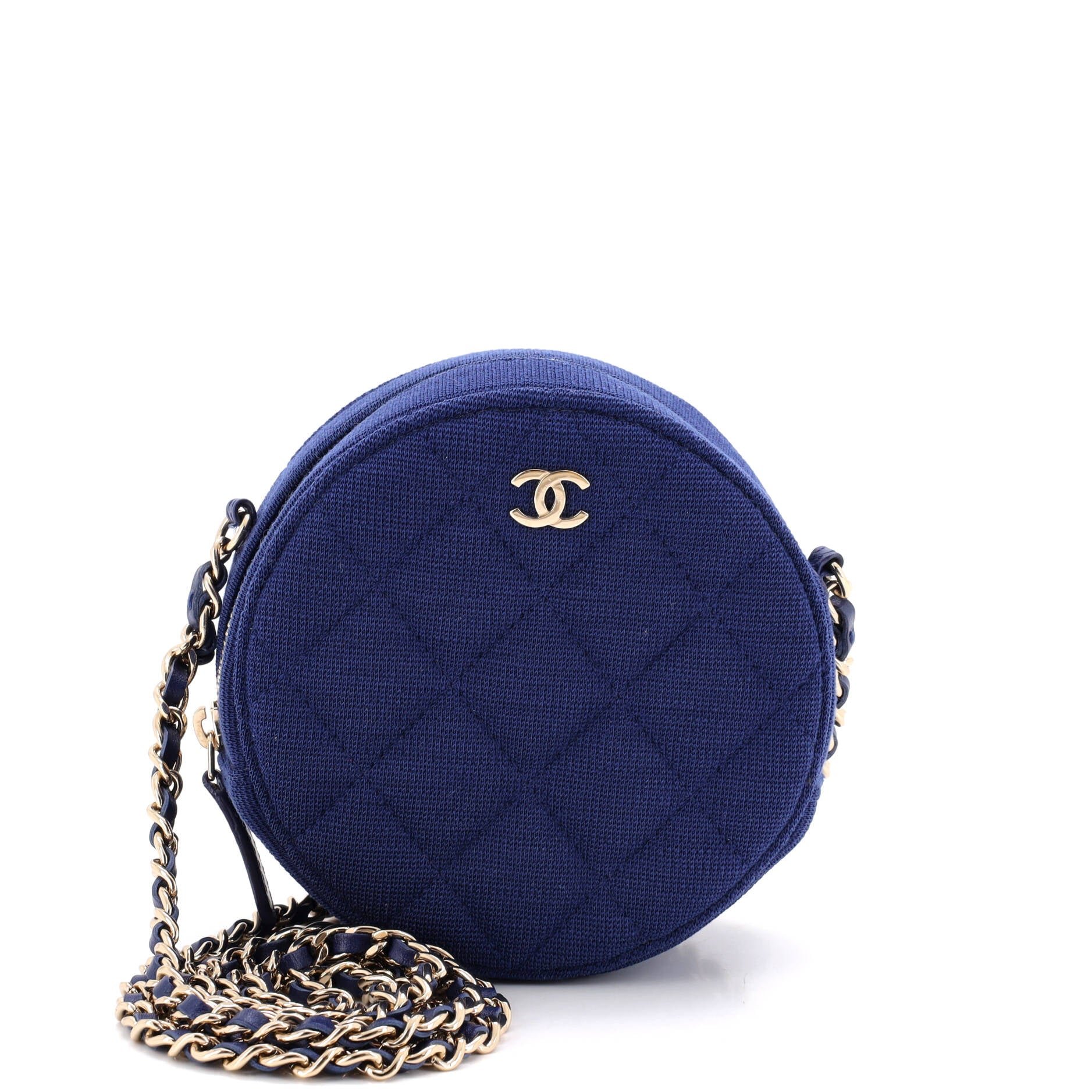 Round Clutch with Chain Quilted Jersey Mini