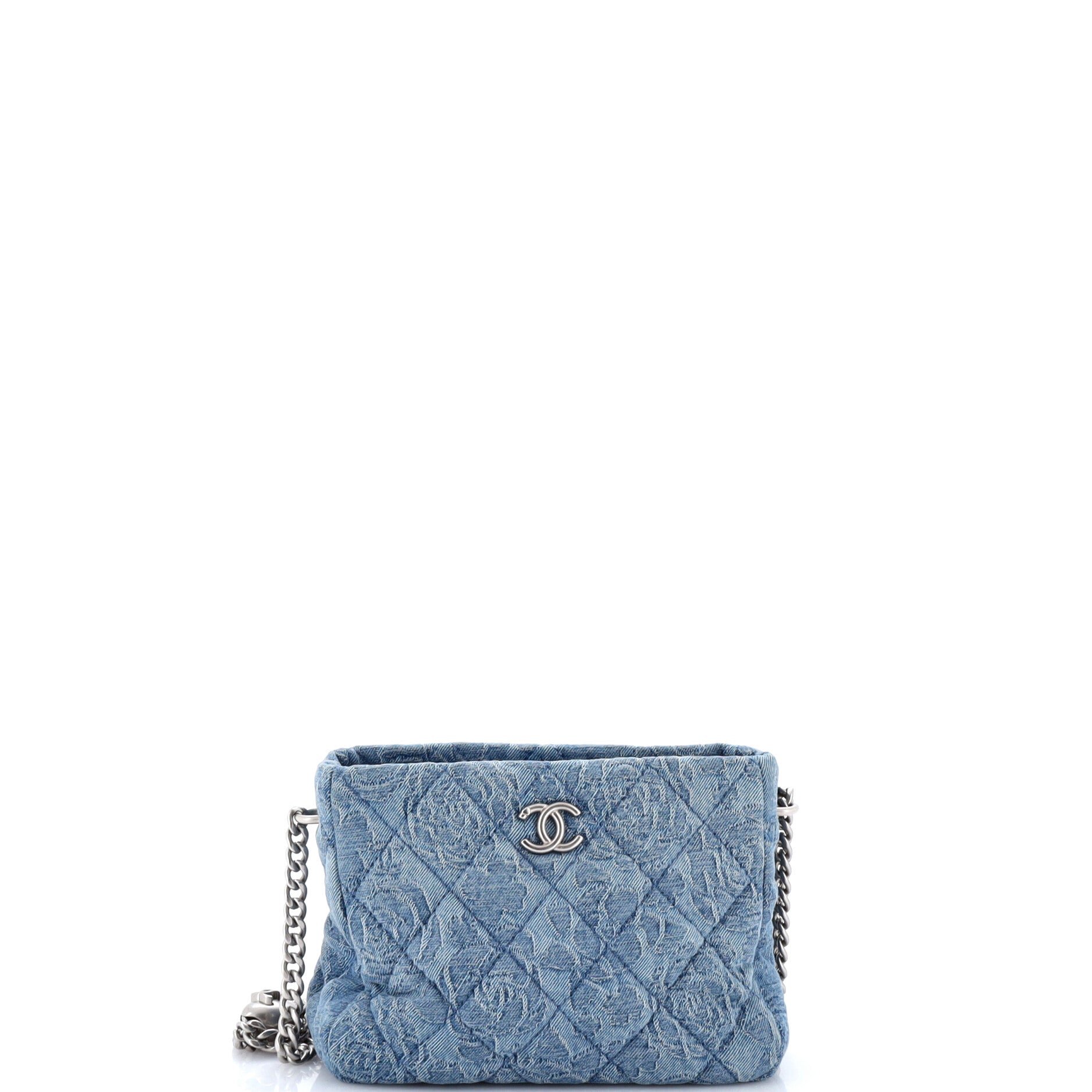 Sweet Heart Chain Crossbody Bag Quilted Camellia Denim Mini