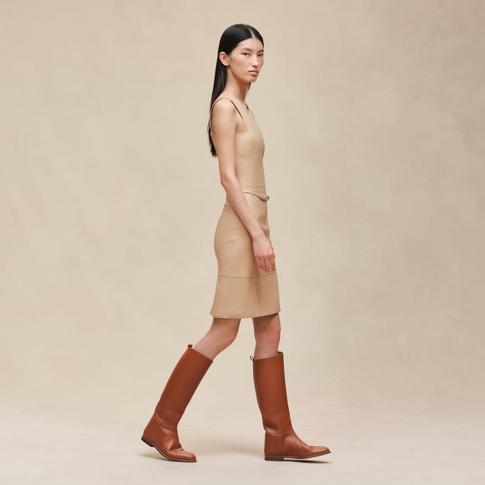 Beige Cajou Dress With Laced Back