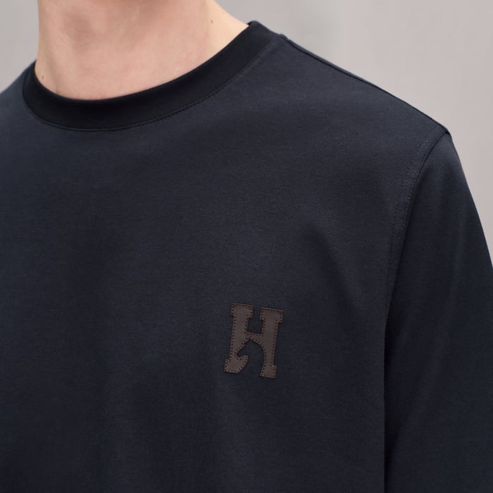 Marine "H'Cheval" T-shirt With Leather Detail