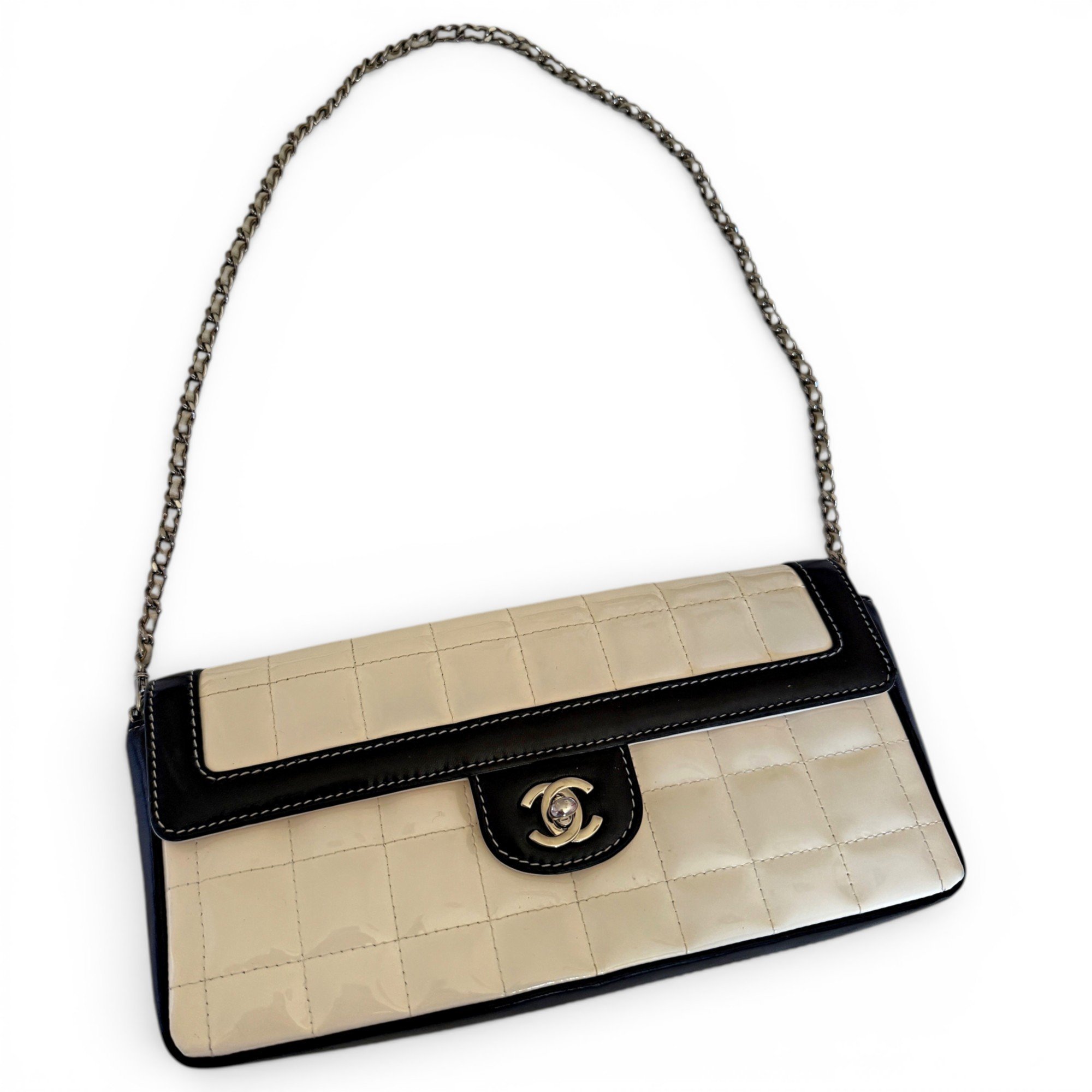 East West Chocolate Bar patent leather handbag