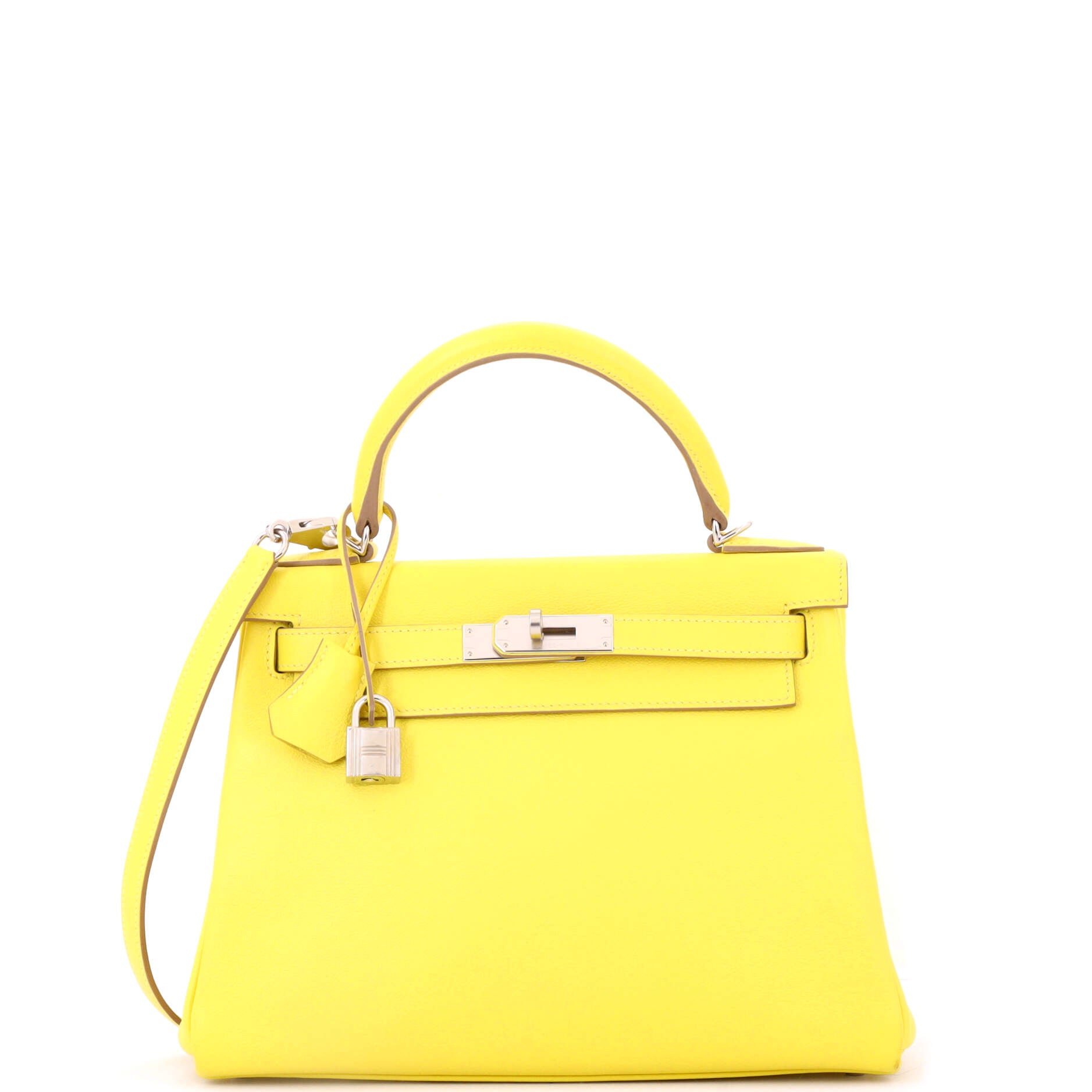 Hermes Kelly Handbag Lime Evercolor with Palladium Hardware 28