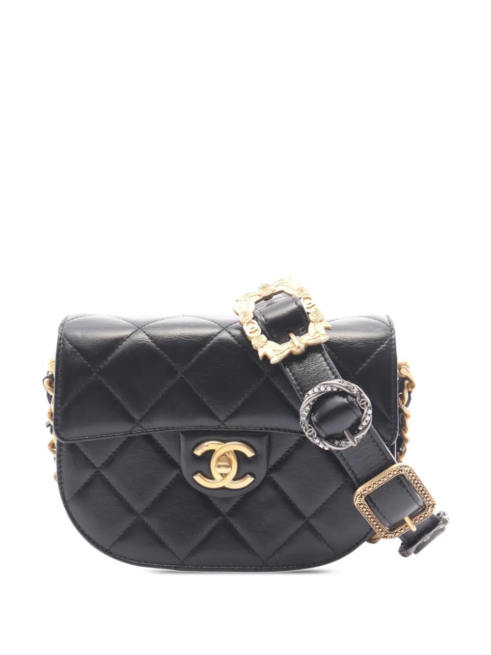 2021-2026 Mini CC Quilted Calfskin Round Moon Messenger Flap crossbody bag